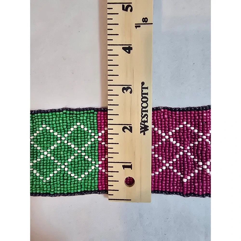 Rag Beaded Belt Green Pink‎ Red Geometric Pattern Statement Buckle New XS-S